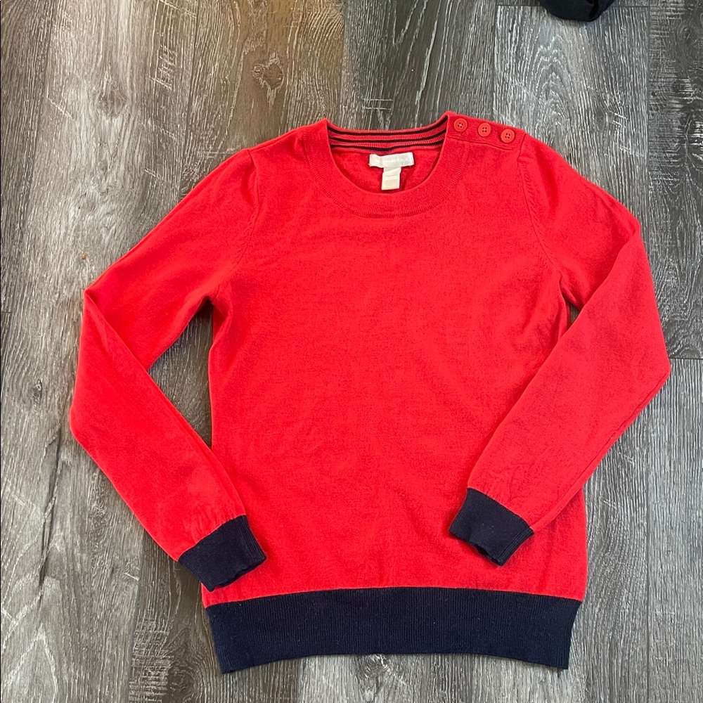 Banana Republic Red Crewneck Sweater with Button Accent, Extra Fine Merino Wool